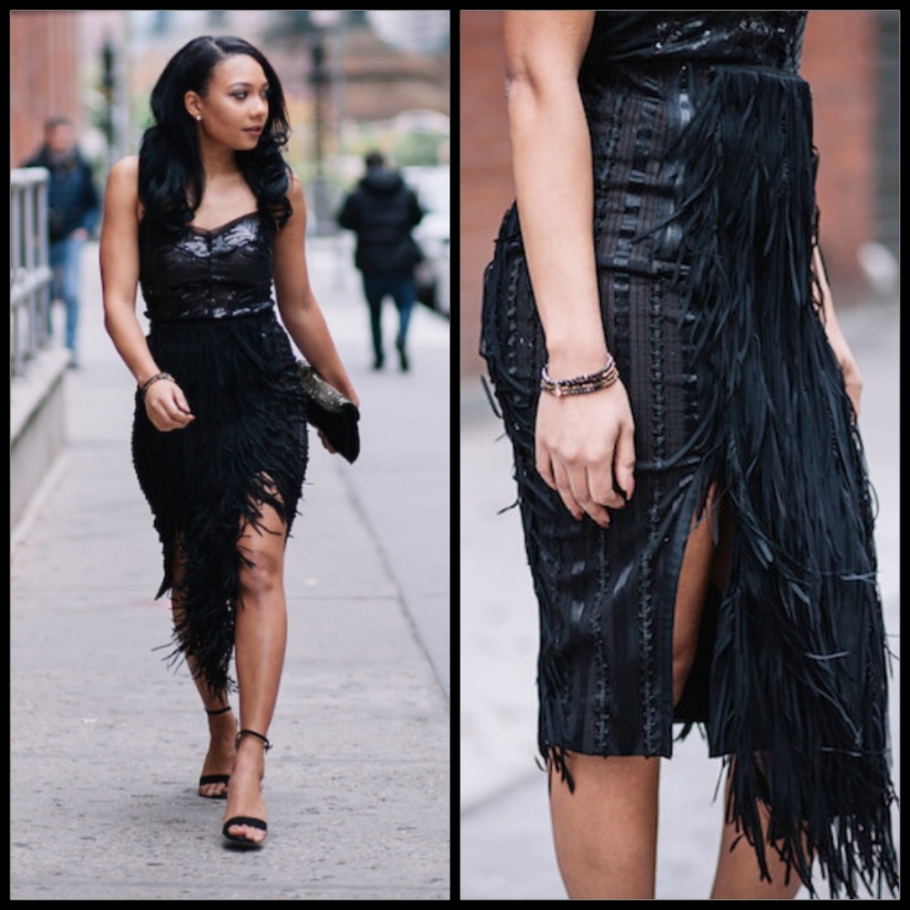 Byron Lars Black Fringe Pencil Skirt